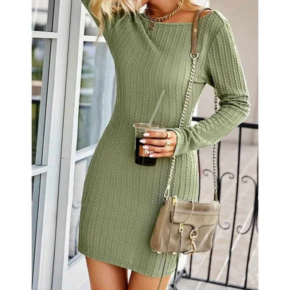 HALARA Green Backless Bodycon Ribbed women’s Long Sleeve Mini Dress Small Knit - Picture 1 of 8